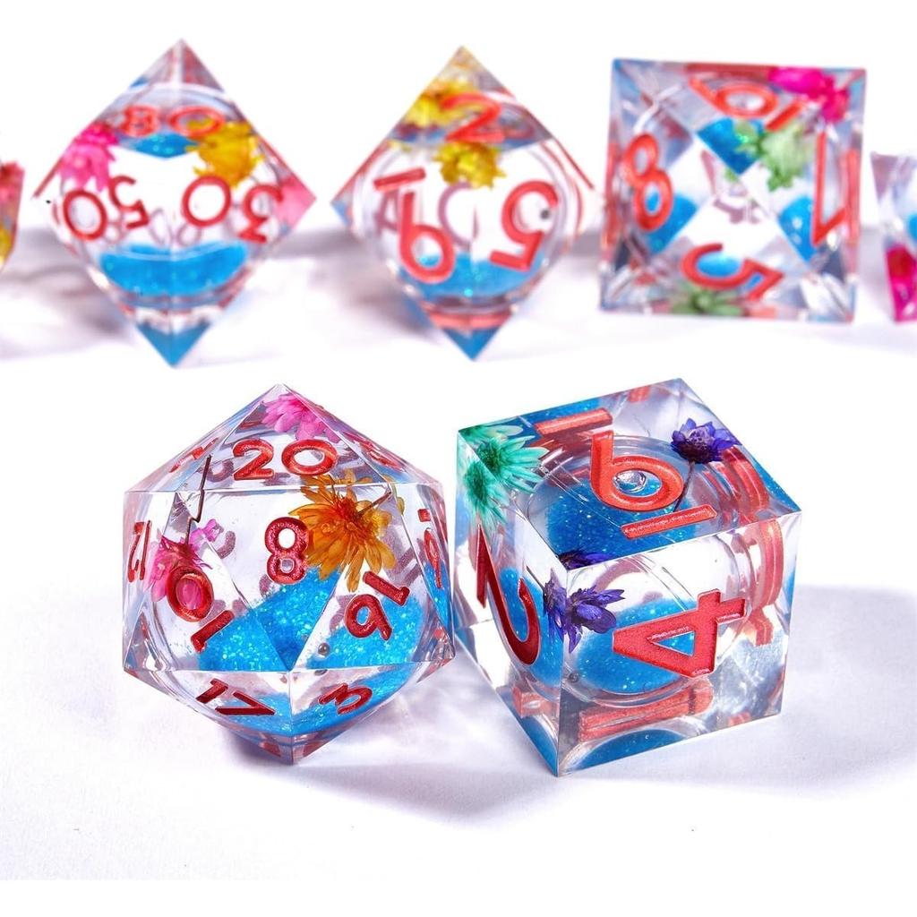 Resin Dice Set Luminous Sand, Dragon and Dungeon Polyhedral Dice, Punk Style Role-Play RPG Explorer MTG Pioneer Game DND Dice Set