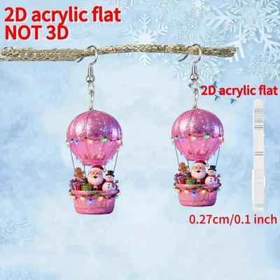 New Pink Hot Air Balloon Acrylic Earrings - Christmas Gift with Santa Claus and Snowman Design