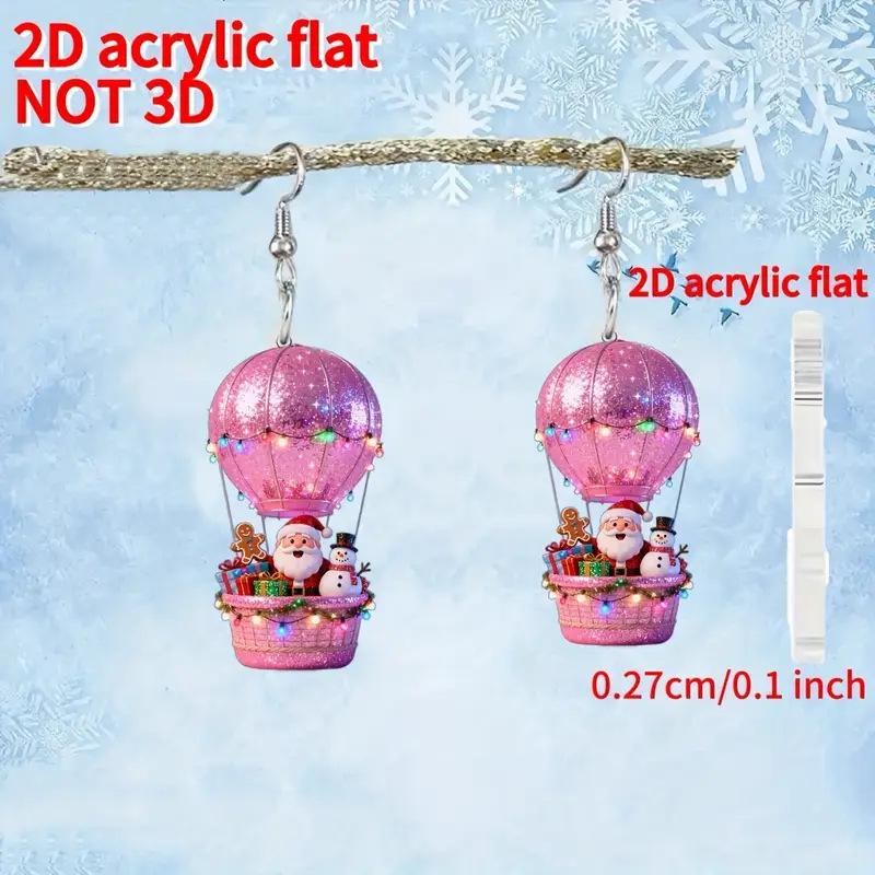 

New Pink Hot Air Balloon Acrylic Earrings - Christmas Gift with Santa Claus and Snowman Design Single Acrylic Earring (No Ear Hook)