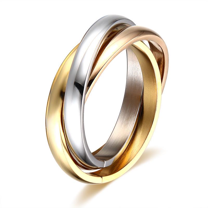 Tri-Color Titanium Steel Fashion Ring Set for Women - R-054