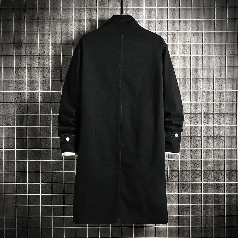 Men's Spring and Autumn Knee-length Denim Trench Coat Solid Color Plus Size Commuter Jacket