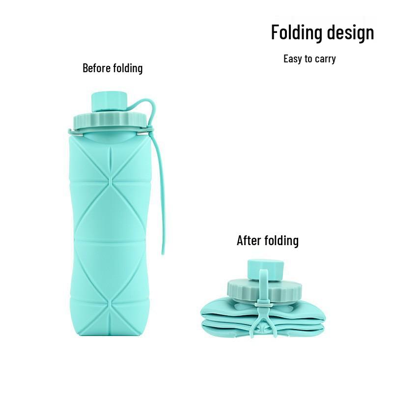 

Foldable Silicone Travel Water Bottle - High Temp Resistant, Portable, Food Grade, Telescopic Design for Outdoor and Sports. 600ml in OPP Color Box Packaging небесно-голубой