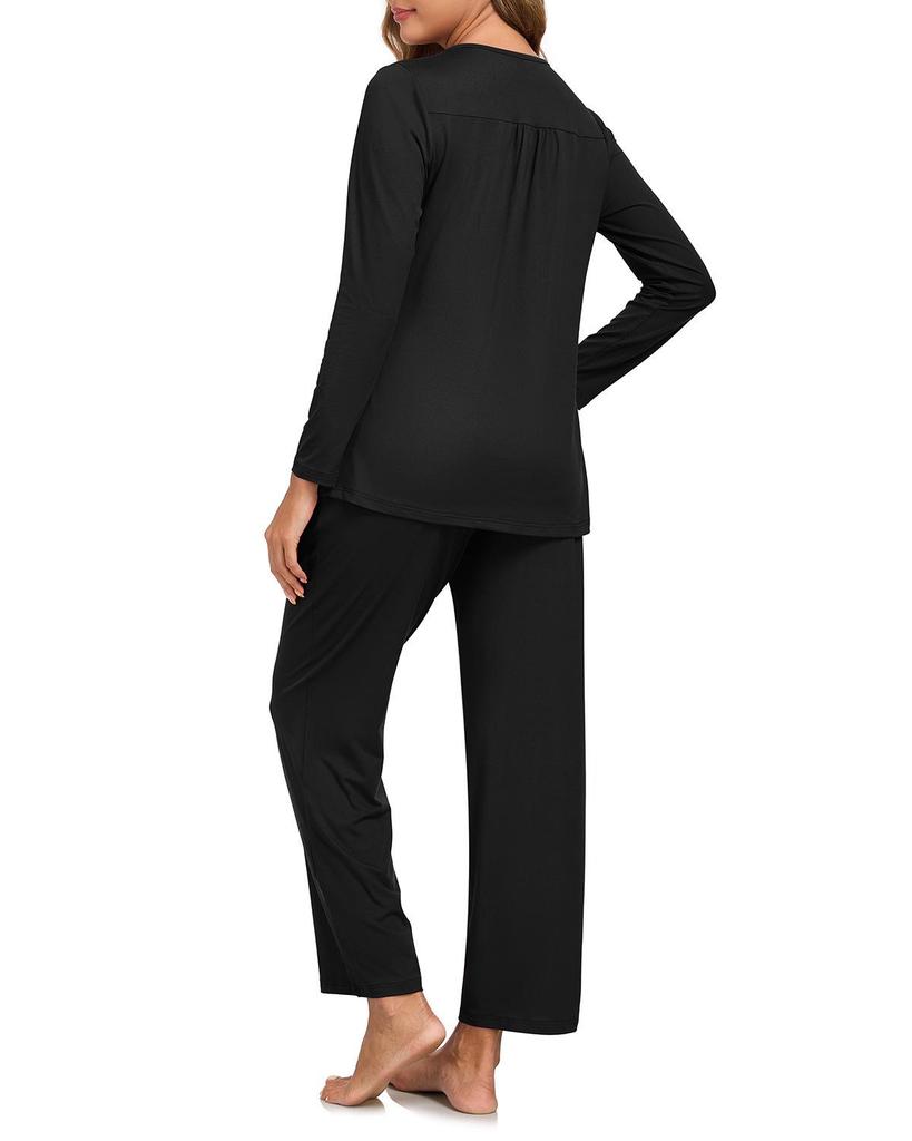 Women's Long Sleeve Pajama Set: 2-Piece with Pockets, Casual Homewear - Long Pants