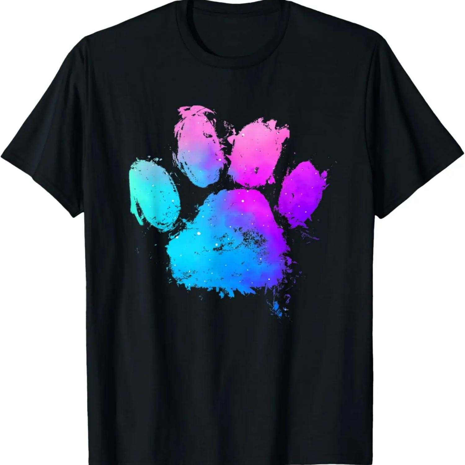 Space Galaxy Dog Paw Print T-Shirt S чёрный