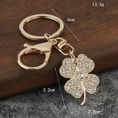 Luxury Metal Rhinestone Four-Leaf Clover Keychain Trendy Keyring for Women with Bag Charms Lucky Key Holder Pendant