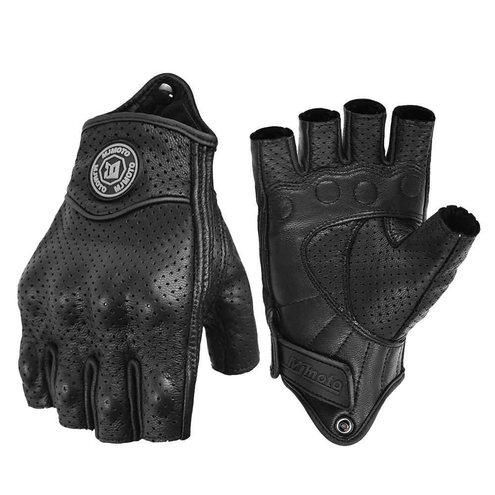 MJMOTO Retro Leder Motorrad Halbfingerhandschuhe Touchscreen Motocross Handschuhe Hartschalen Schutz Motorradhandschuh Atmungsaktiv