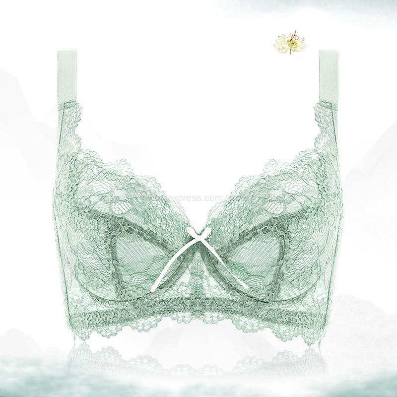 

Женский бюстгальтер на косточках размера плюс, кружевное нижнее белье для накачки груди, нижнее белье 70, 75, 80, 85, 90, 95, 100, 105 BC DCup 44/100D зелёный