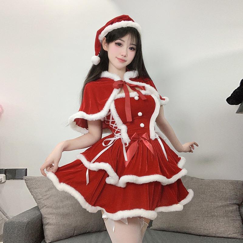 Sex-Dessous sexy Weihnachts-Kostüm rotes Schlauchtop-Kleid Bunny Showgirl