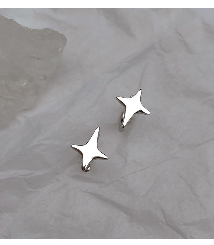 S925 Sterling Silver Four-Pointed Star Ear Cuff - No Piercing Women's Earrings, Simple Design, Summer Cartilage Clip