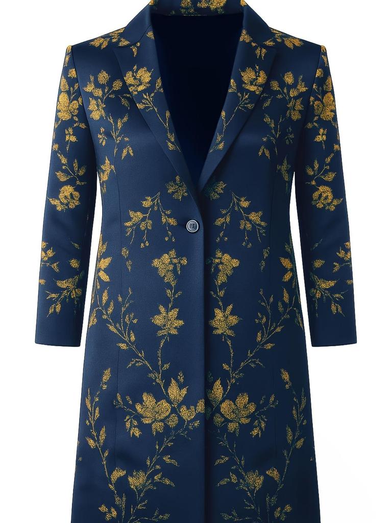Women's Satin Print Mid-Length Suit Jacket - Elegant Spring/Autumn Style