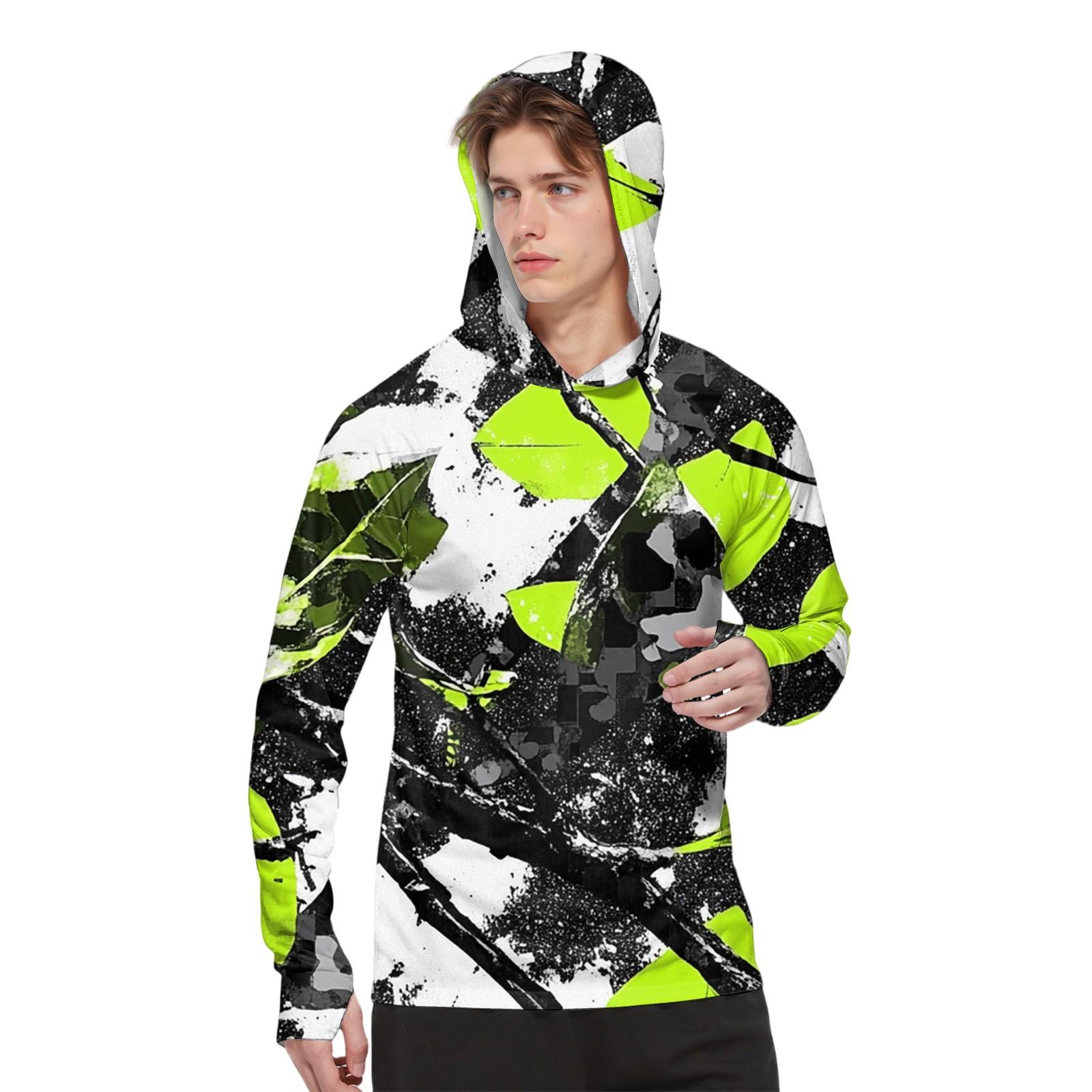 

Мужская модная рубашка с длинным рукавом с принтом и капюшоном SPF/UV XL белый