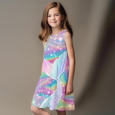 Girls' Dress Sleeveless 3D Shiny Fish Tail Print Summer Spring Daily Cute Casual Sweet Kids A Line Dress Tank Dress Sleeping Good Night Dress