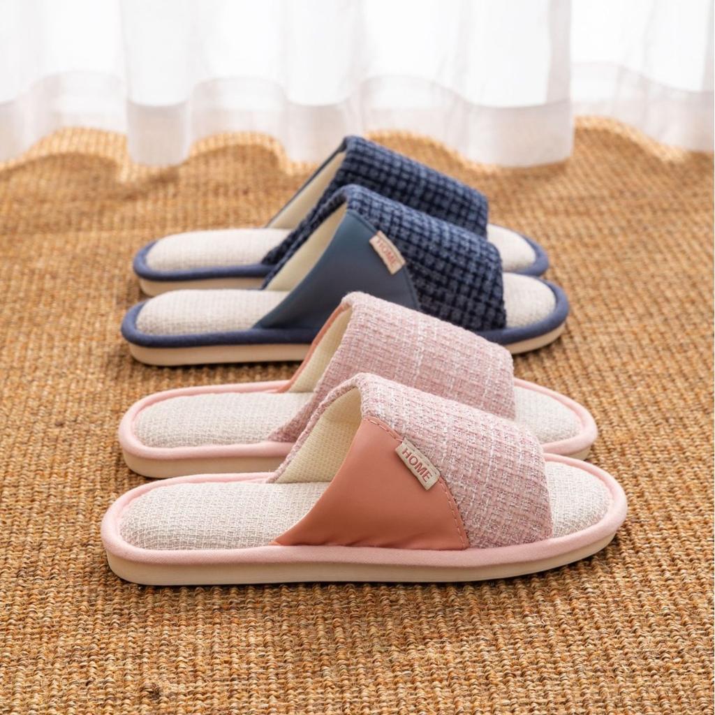 Linen slippers women's spring and autumn four seasons indoor household cotton and linen home non-slip male summer couple