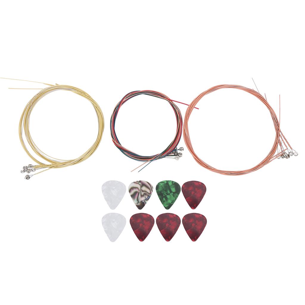 3 Set Acoustic Guitar Strings Steel Replacement 8Pcs Celluloid Picks for Performers Zxs0002