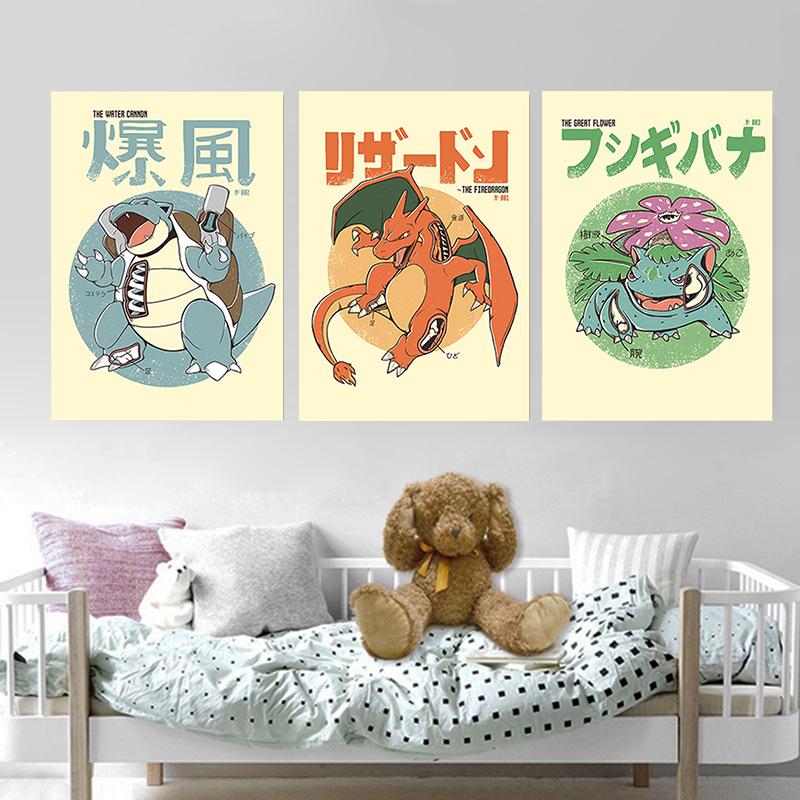 Pokemon Canvas Painting Bulbasaur Charmander Squirtle Anime Posters Print Mural Pictures Wall Art Home Aesthetics Decor Cuadros