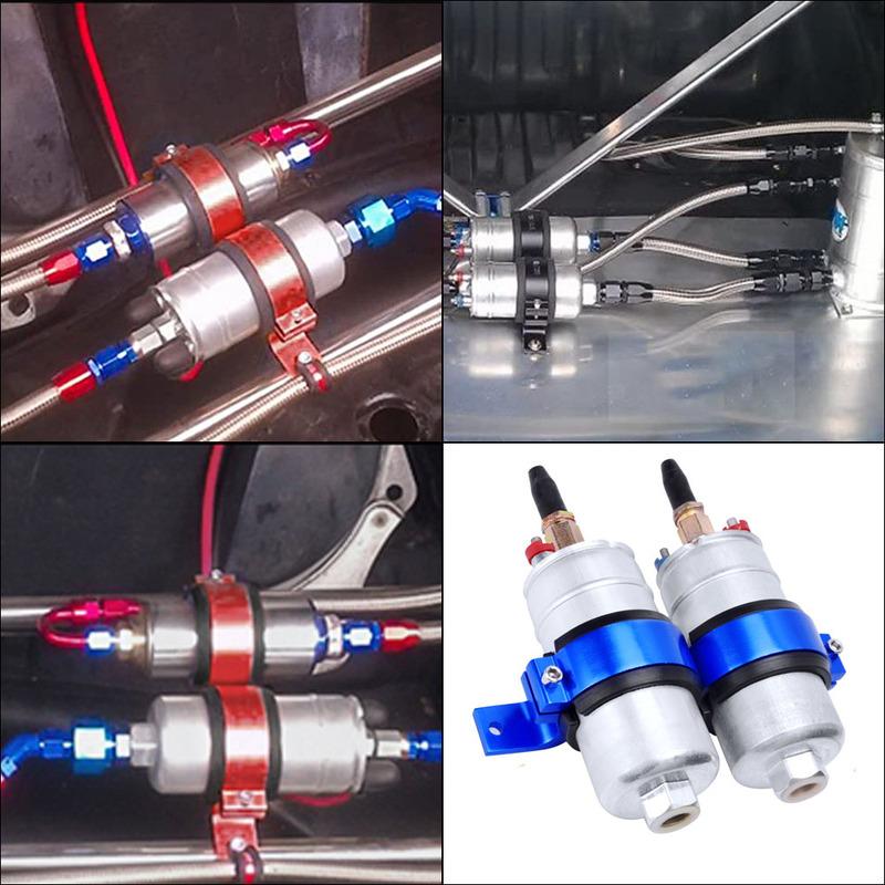Aluminum Car Dual Twin Fuel Pump Mount Bracket 60MM & Fuel Filter Clamp Mounting Bracket Holder 60mm Cradle For Car Modified