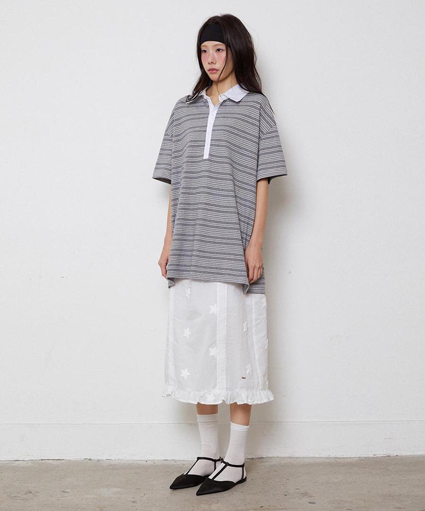 Lense Multi Stripe Rugby Collar T-Shirt Gray