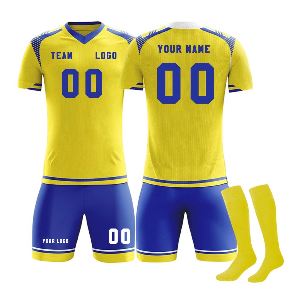 Men Soccer Jersey Set Short Sleeve Breathable Athletic Training Uniform with Shorts and Socks for Sports Teams Clubs