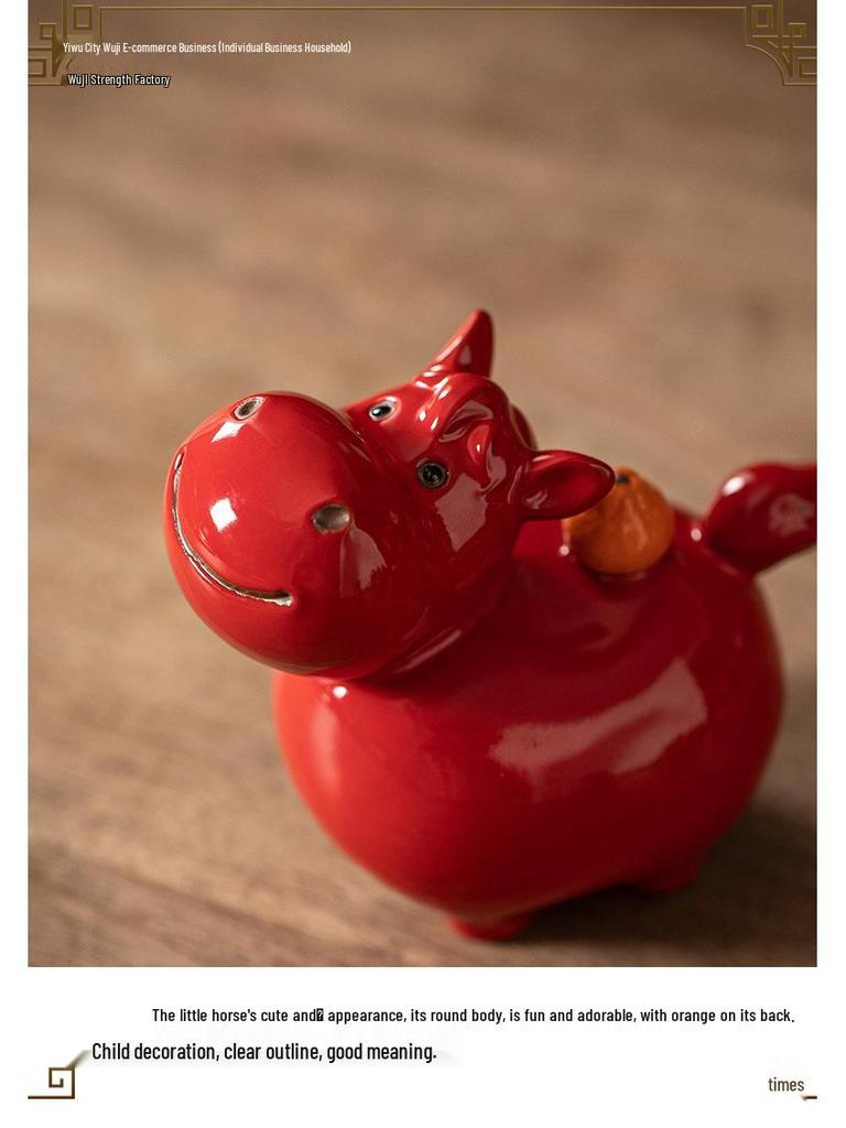Coppia di Figure di Cavallo in Ceramica Rossa Tang - Mascotte Anno Zodiacale Arredo Tavolo
