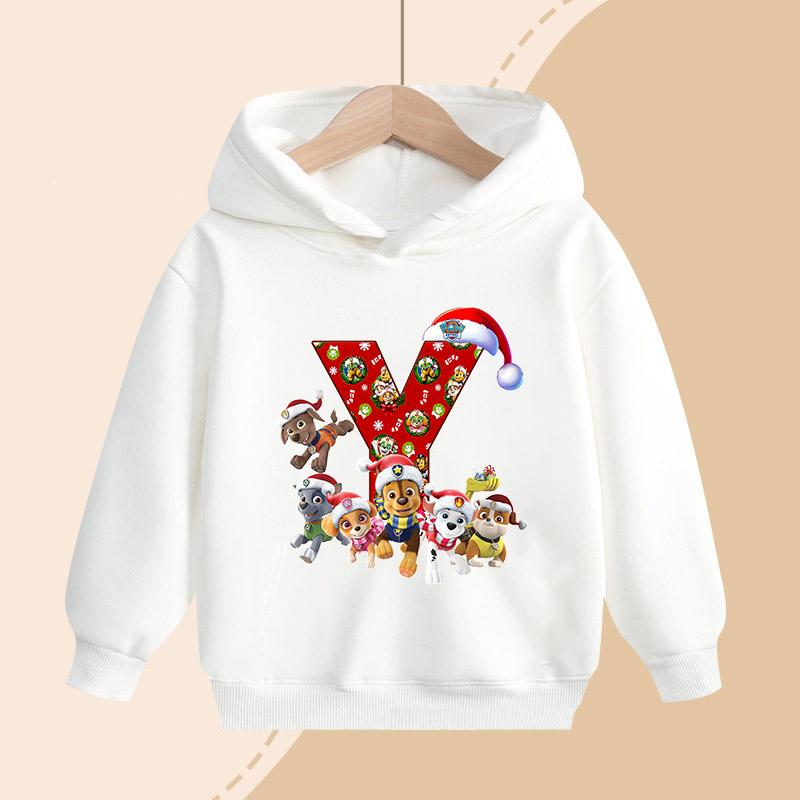 PAW Patrol Kids Hooded Sweatshirt Cartoon Christmas Letter Print Pullover Boys Girls Winter Casual Top Child Birthday Gifts