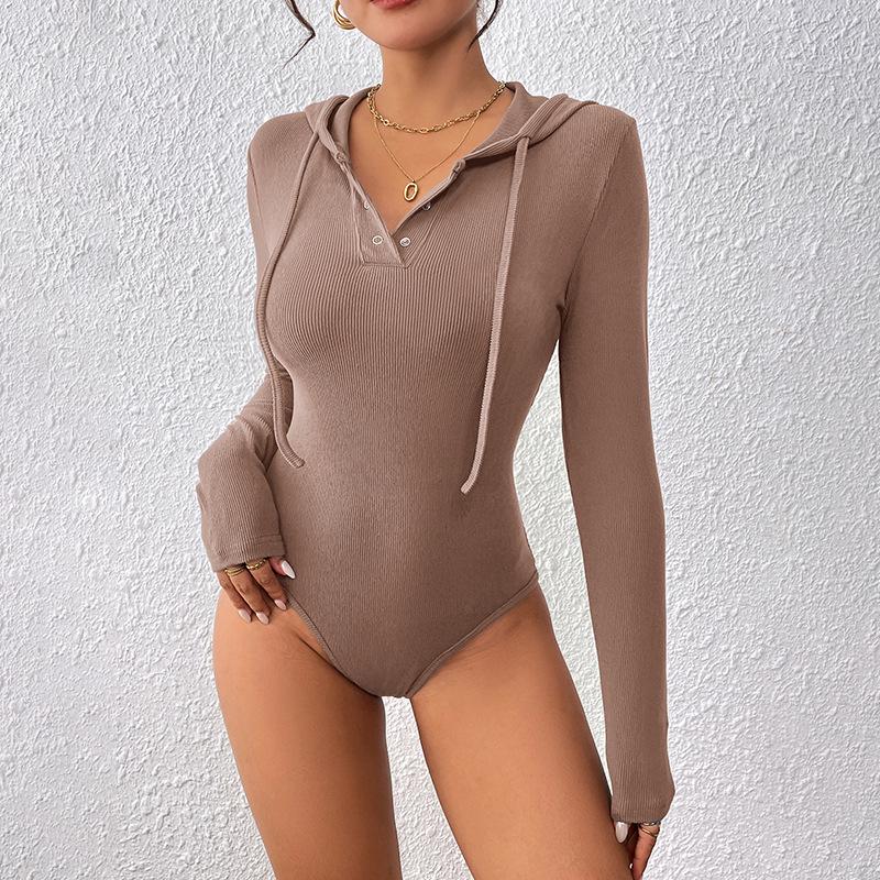 Russian-European Hooded Ribbed Knit Jumpsuit - Slim-fit, Long Sleeve, Autumn/Winter L