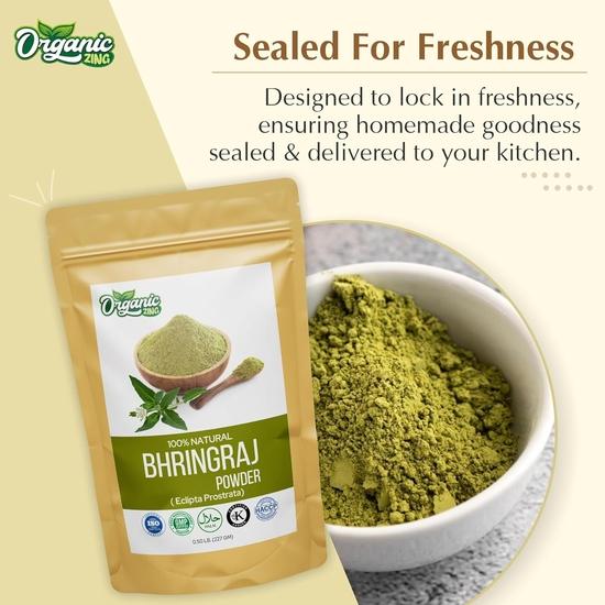 Organic Zing Bhringraj Powder | Pure & Natural Supplement for Hair Care - 227g