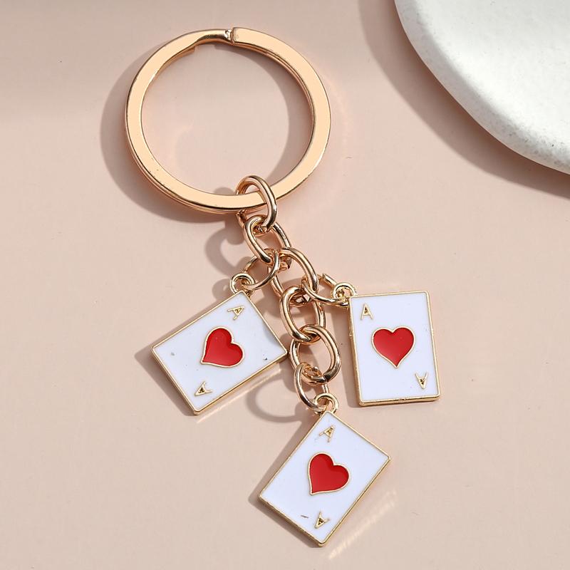 Cute Enamel Keychain Hearts Clubs And Spades Symbol Key Ring Poker Card Key Chains For Women Men DIY Handmade Jewelry