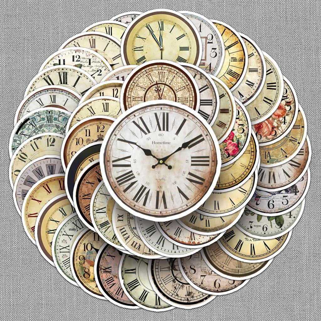 Retro Clock Graffiti Stickers - 50 Sheets for Phone Cases, Luggage, and More - Waterproof Creative Decoration