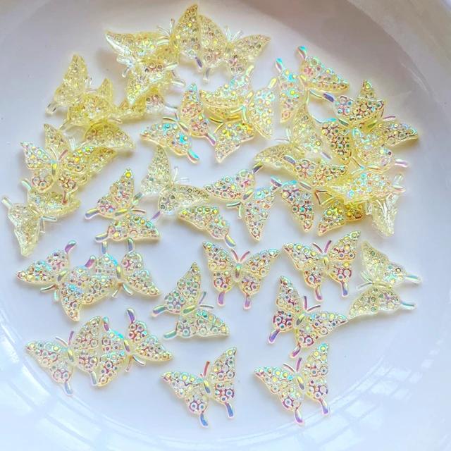 New 100Pcs New Cute Mini Shiny Little Butterfly Resin Figurine Crafts Flatback Cabochon Ornament Jewelry Making Hairwear Accesso