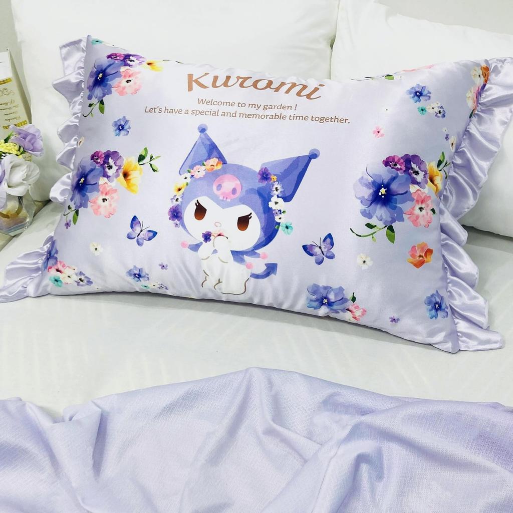 MORIPiLO Silk Touch Kuromi Sanrio Characters Silky 405853 (Morishita) Pillowcase, Touch, Ruffled, Washable, 43x63cm, Purple,
