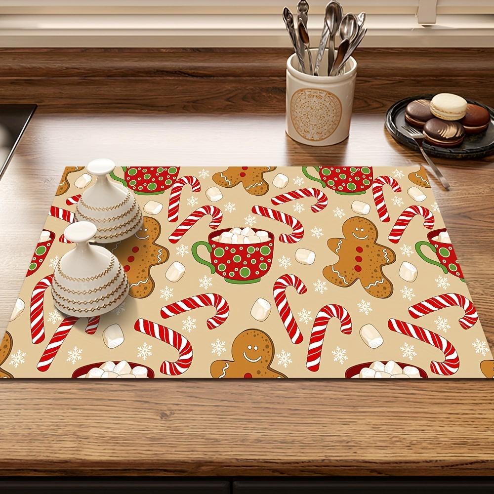 1Pcs Gingerbread Coffee Rubber Drying Mat With Retro Coffee Tableware For Coffee Shop Kitchen Carpet Tableware Durable Diatom Mud Table Mat