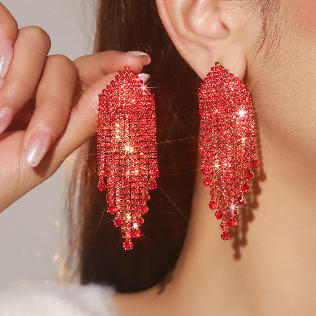 Luxury Super Flash Rhinestone Long Fringed Earrings