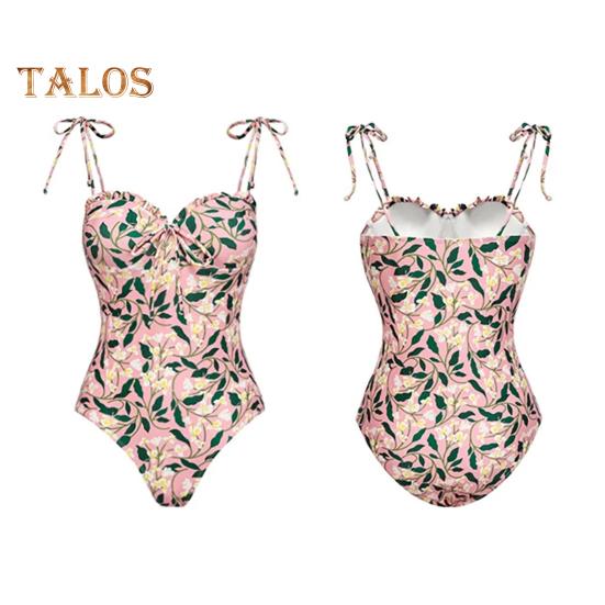 2Pcs/Set Women Swimsuit Set Sling Floral Print One-Piece Beach Cover Wrap Skirt Set for Beach Vacation Party