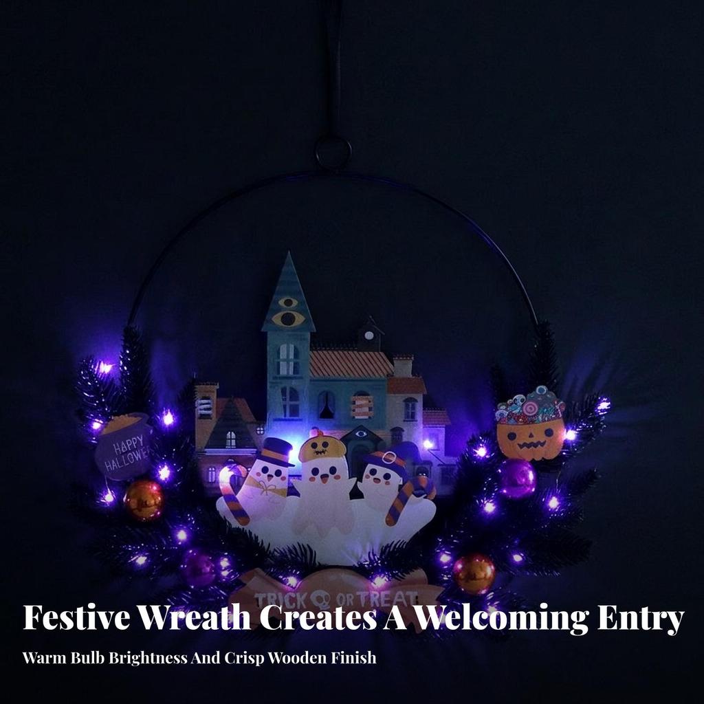 Halloween Wreath with Timer Festive Lighted Reusable for Window