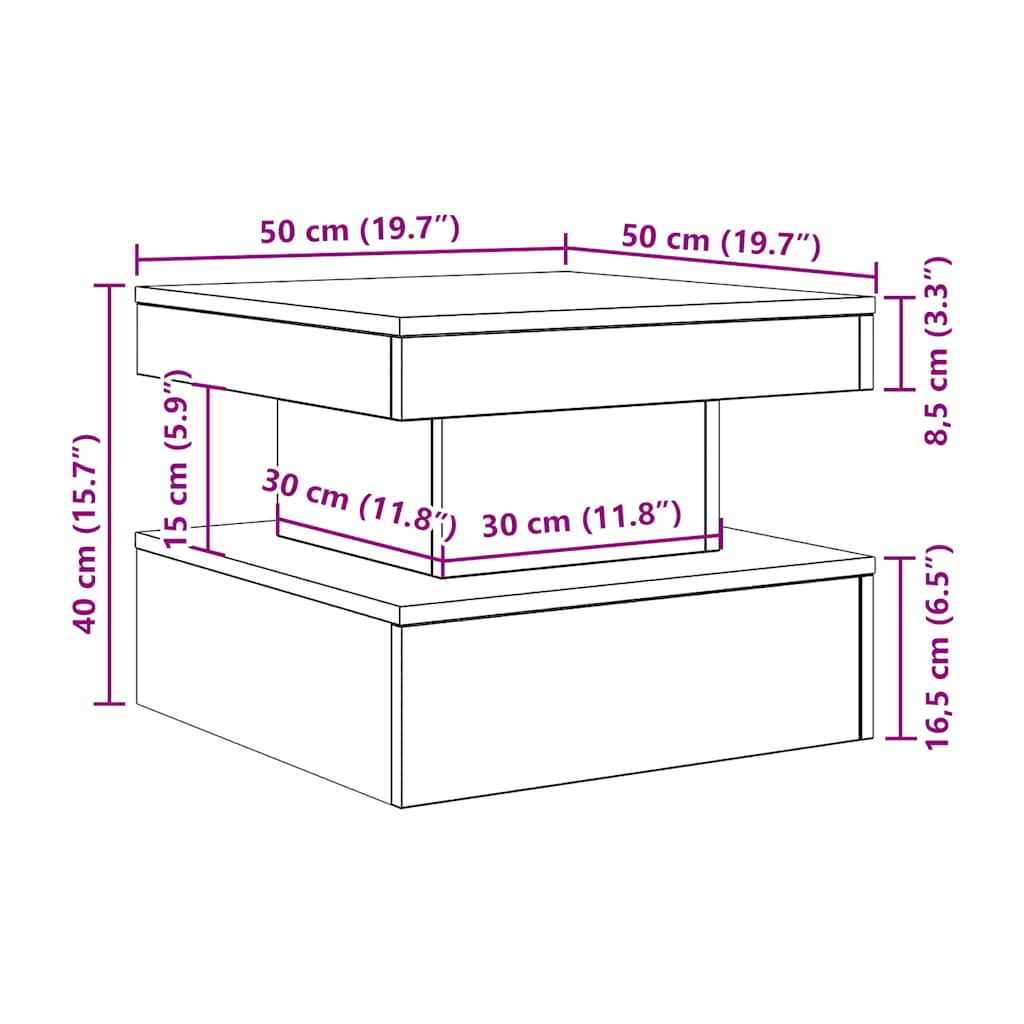 vidaXL Couchtisch Mit LED-Leuchten Schwarz Eichen-Optik 50x50x40 Cm