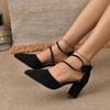 2024 Women's Fashion High Heels: Large Size Pointed Thick Heels, Closed Toe, Hollow Design Sandals