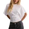 Womens Round Neck Loose Short Sleeve T-Shirt - Tencel Blend Solid Color Batwing Minimalist Casual Top 2025