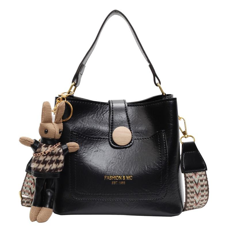 

Сумка женская новая осенне-зимняя ретро сумка-ведро нишевый дизайн текстурная сумка на плечо широкополосная модная портативная сумка-мессенджер single package чёрный