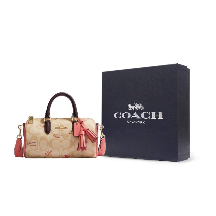 New COACH Lacey Canvas With Leather Boston Bag Handbag Shoulder Bag Crossbody Bag Small Size Women's Khaki & Pink CK562-IMOT4