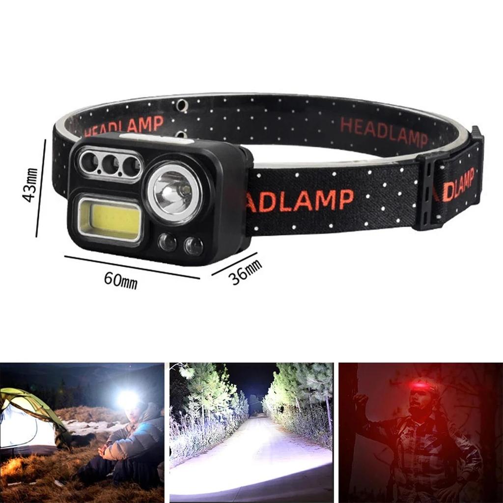 Red/green/white/uv 8 Modes Led Headlamp Headlights For Rechargeable Sensor Night Flashlight Light Motion Lantern Work Usb Bright