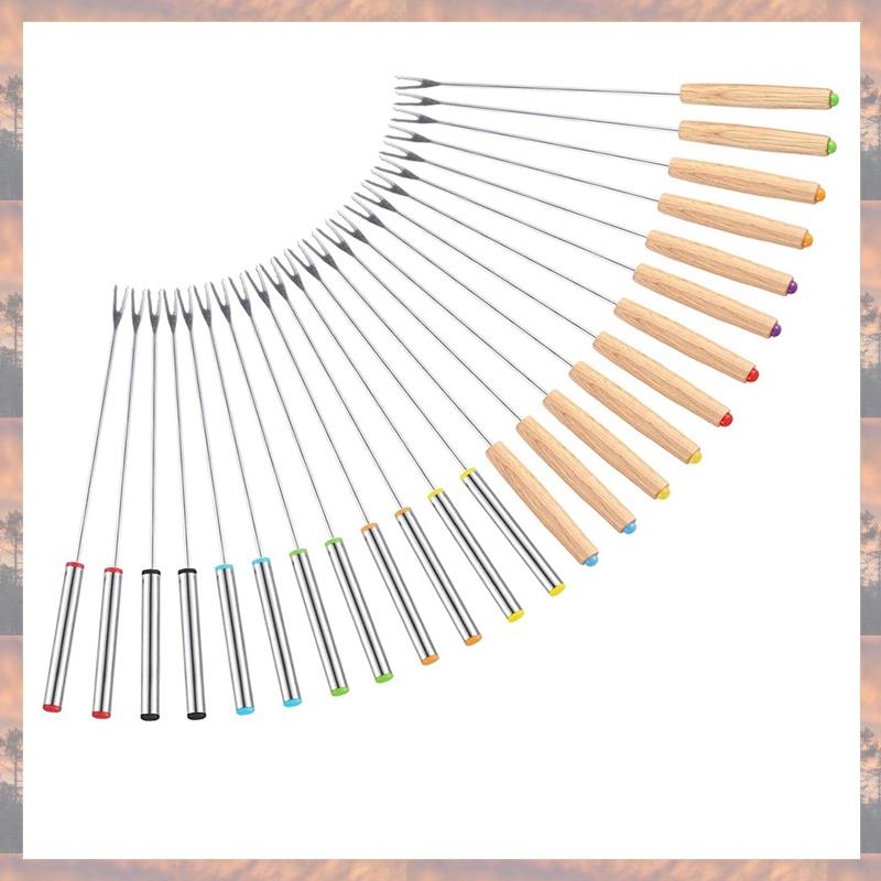 

2025 Trend 24 Pack Stainless Steel Fondue Forks, 12 Wood Handles And 12 Stainless Steel Handles, Heat Resistant Smores Sticks
