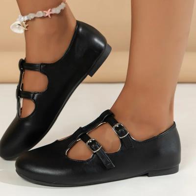 2024 Mode Heißverkauf Vielseitig Frühling und Herbst Bequem Einfarbig Doppelschnalle Runde Zehe Flacher Ausschnitt Flacher Boden