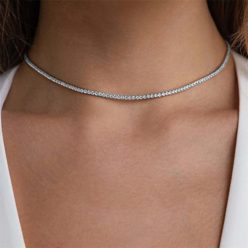 Dainty Tennis Chain Choker Necklace Female Gold Silver Color Stainless Steel Cubic Zirconia Neck Chains for Women Jewelry Gift