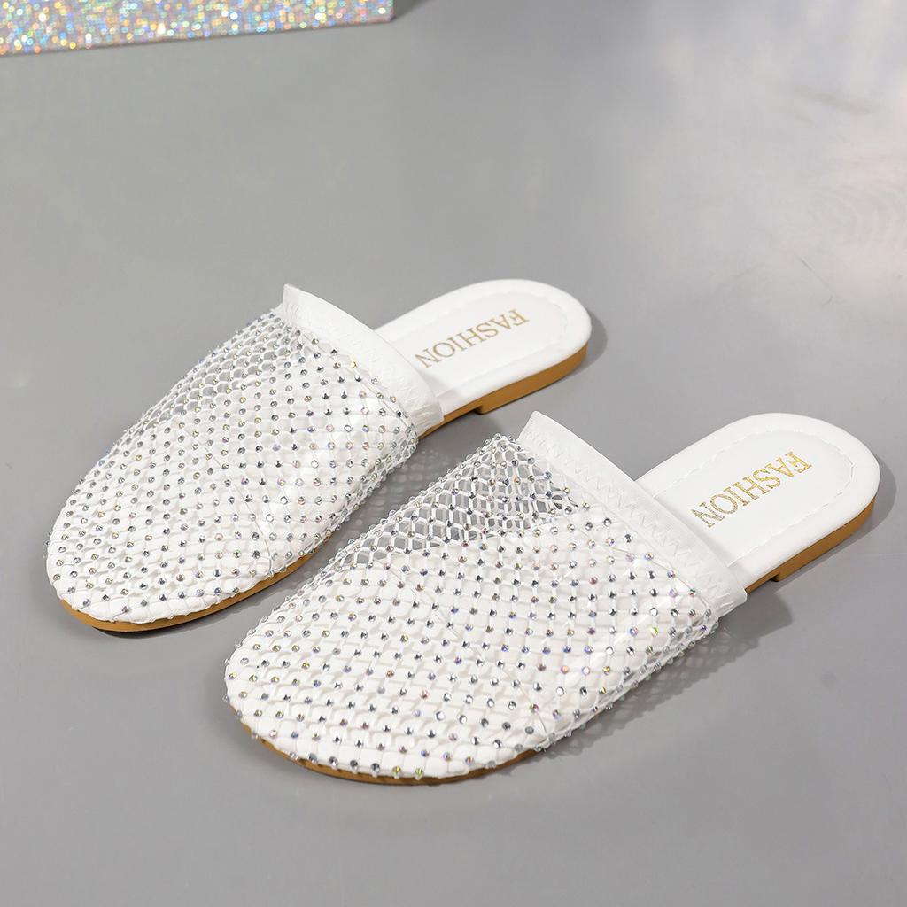 Fashion Women's Slippers Luxury Round Toe Hollow Wedges Diamond Sexy Flats Banquet Sandals Rheinstone Fashion Outdoor Non Slip Slippers