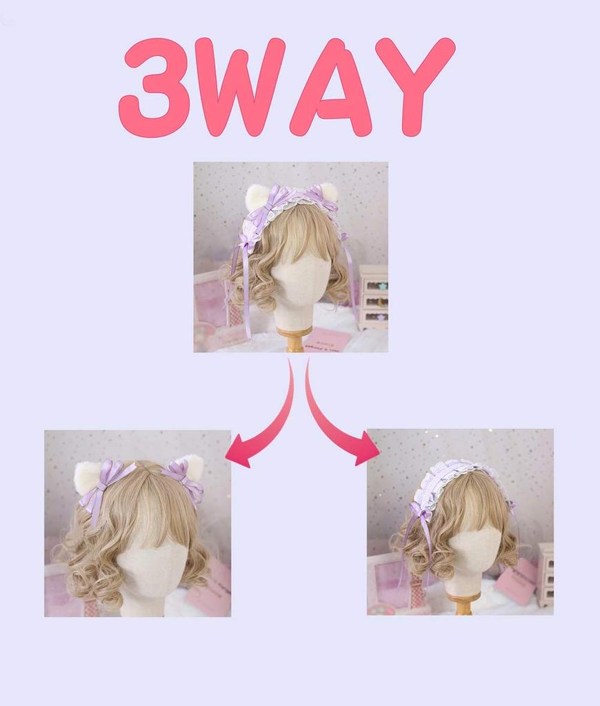 3WAY Cat Ear Head Dress Lolita Cat Ears Super Cute Cat Ears Maid Headband Ribbon Cosplay Cosplay lolita [SRrabbit] (Light Blue)