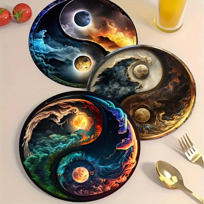 Drink Coasters Mat 6X Anti-slip Round Coasters Mat Heat-resistant Table Cup Coasters For Coffee Bar Living Room Countertop