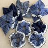 Retro Blue Checkered Hair Ties Fabric Webbing Bow Square Headbands Womens Temperament Head Rope Female Party Accessories Fashion