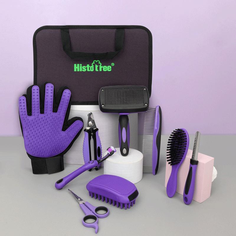 9Pcs Pet Grooming Comb Set, Hair Removal Comb For Dog, Gloves, Dog Shampoo Brush, Pet Nail Clippers, Dog Toothbrush Set