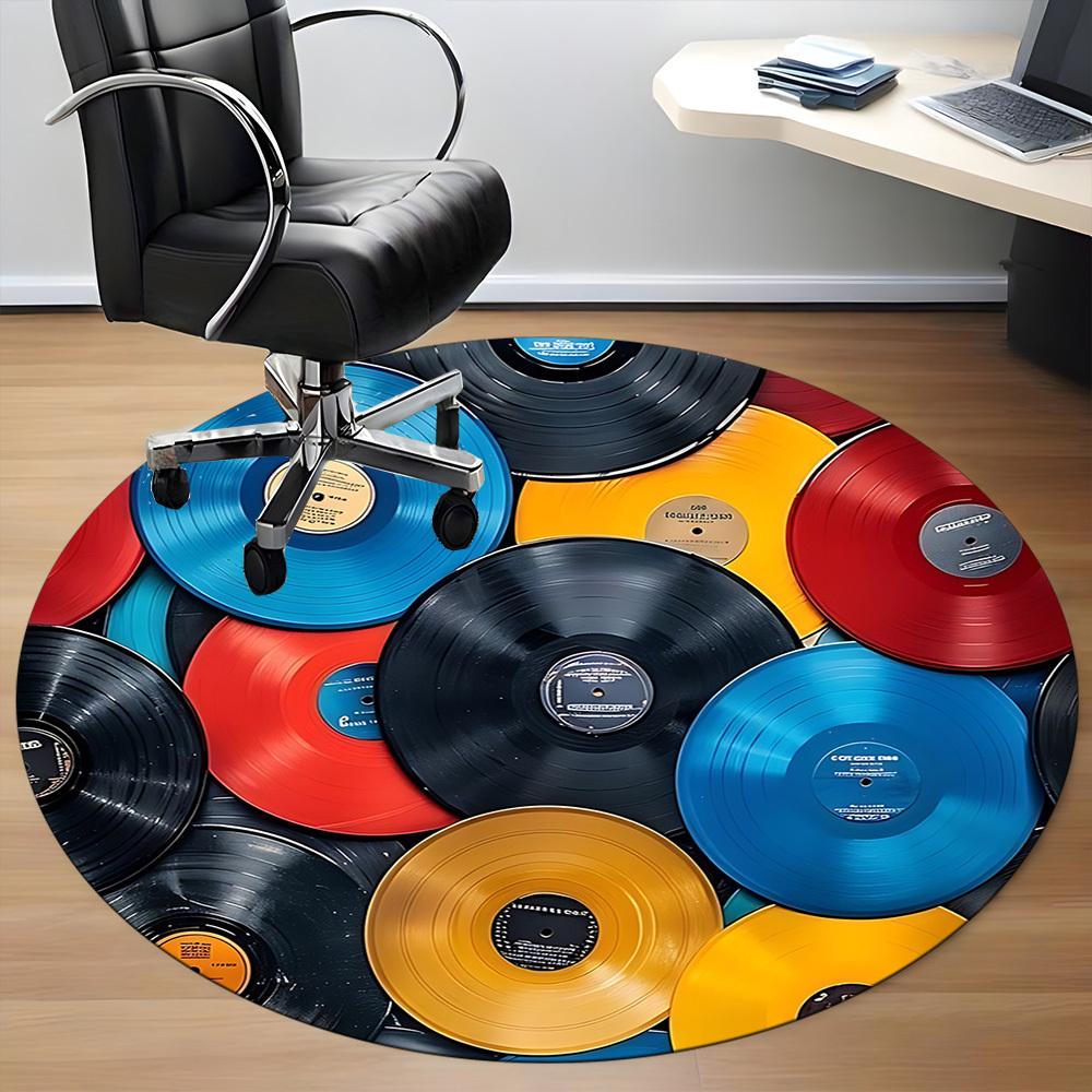 1 Stück Musiksammlung Vinyl Büro Runder Teppich, Matte Geeignet für Büro, Unter Bürostühlen Schlafzimmer Wohnzimmer Heimdekoration, Raumdeko