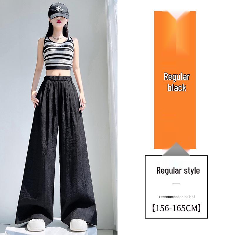 High-Waisted Quick-Dry Relaxed Pants - Breathable Polyester Fiber Texture for Commuting L